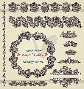 Black flowers ornaments and frame  - vector image