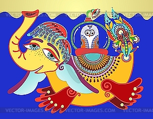 Ukrainian traditional painting yellow submarine  - vector clipart