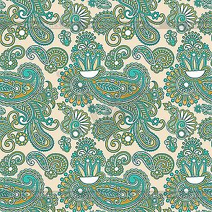 Seamless flower paisley pattern - vector image
