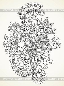 Стороны рисовать абстрактные хной mendie цветочный дизайн элементов - черно-белый векторный клипарт