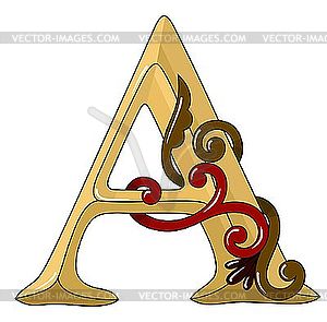 Ornamental medieval initial letter A - vector clipart