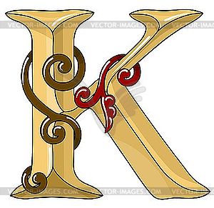 Ornamental medieval initial letter K - vector image
