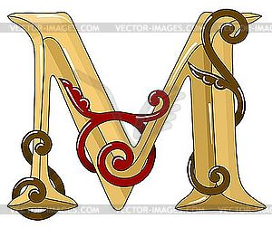 Ornamental medieval initial letter M - vector clip art