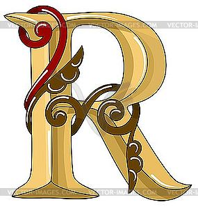 Ornamental medieval initial letter R - vector clip art