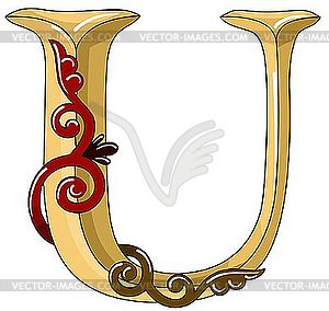 Ornamental medieval initial letter U - vector image