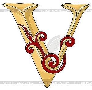 Ornamental medieval initial letter V - vector image