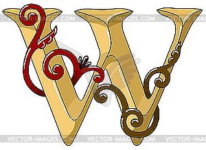 Ornamental medieval initial letter W - vector image