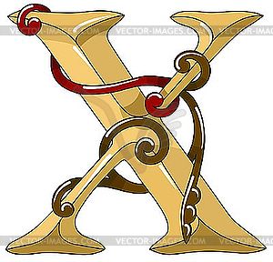 Ornamental medieval initial letter X - vector clipart