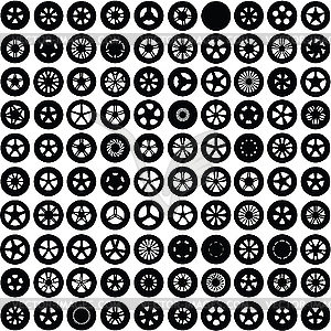 100 силуэтов колес - изображение в векторном формате