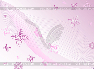 Pink flowers and butterflies - vector image