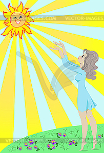 Girl stretches towards the sun - vector image