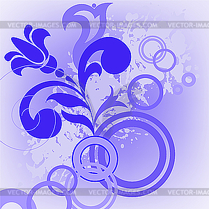 Blue flower and circles - color vector clipart