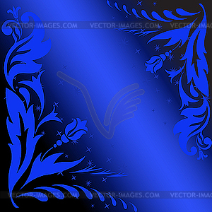 Blue flowers on black - vector clip art