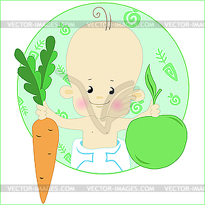 Kid and Fruits - vector image