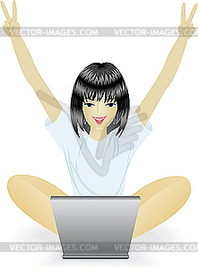 Girl with laptop - vector clip art