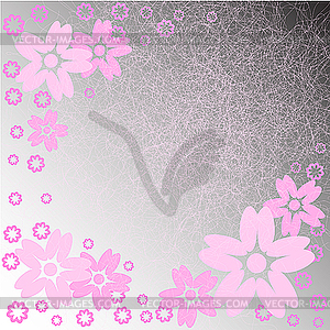 Pink flowers on gray background - vector clip art