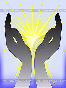 Gold glow in hands - vector clipart