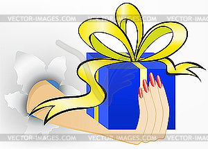 Gift through the paper - vector clipart
