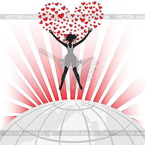 Silhouette of girl over the globe - vector clipart / vector image