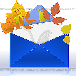 Envelope with autumn leaves - vector clipart