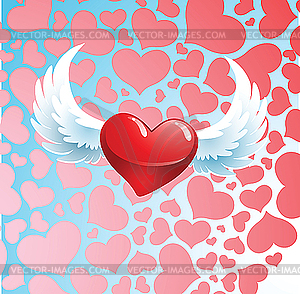 Red heart with wings - vector image