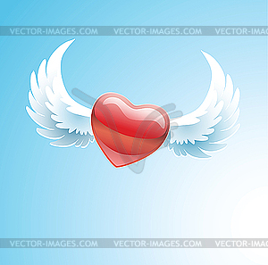 Red heart with wings - vector image