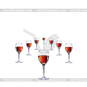 Eight glasses with red wine. - vector image