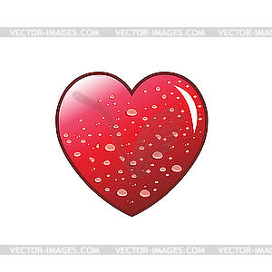 Water drops on red heart. - vector clipart