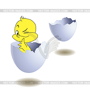 Yellow chicken in egg. - vector image