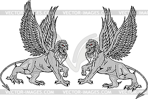 Two mythological griffins. - vector image