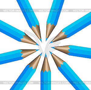 Circular arrangement of nine dark blue pencils. illustrati - vector clip art