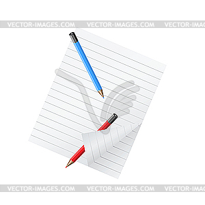 Two pencils and sheet of paper. - vector image