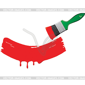 Red paint and green brush. - stock vector clipart