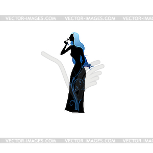 Standing woman with blue hairs. - vector clip art