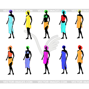 Ten women of models dressed in towels. - vector clipart