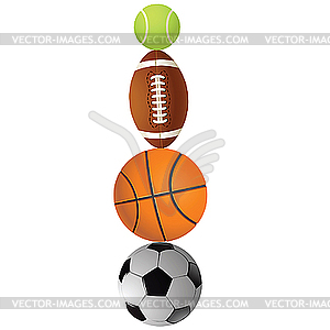 Теннисный, регби, баскетбольный и волейбольный мячи - клипарт в векторном формате