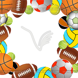 Теннисный, регби, баскетбольный и волейбольный мячи - графика в векторном формате