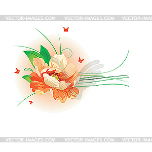 Orange flower and butterflies. - vector image