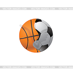 Connected football and basketball balls - vector clipart