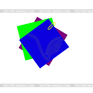 Three sheets of paper fastened by yellow paper clip. ill - vector clip art