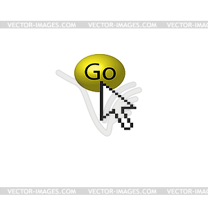 The cursor and the yellow button. - vector clipart