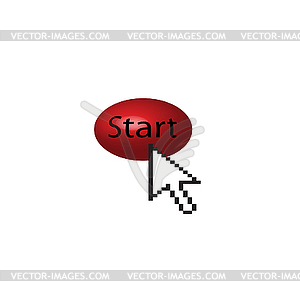 The cursor and the red button. - vector clipart