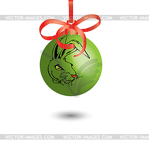 Christmas decoration, rabbit represented on bal. illus - vector image