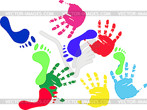 Цвет отпечатки ног и hands - векторный клипарт EPS