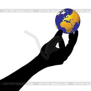 Human hand and planet. - vector clipart