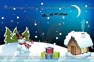 Snowman and gifts - vector image