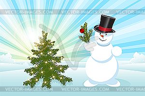 Snowman and Christmas tree - vector clipart