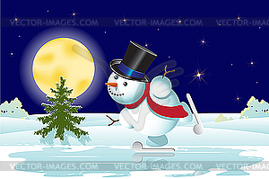 Snowman and Christmas tree - vector clipart