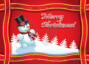 Рождественская открытка со снеговиком - векторное изображение