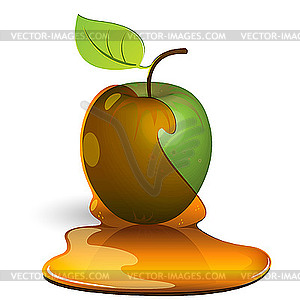 Green apple in honey - vector image